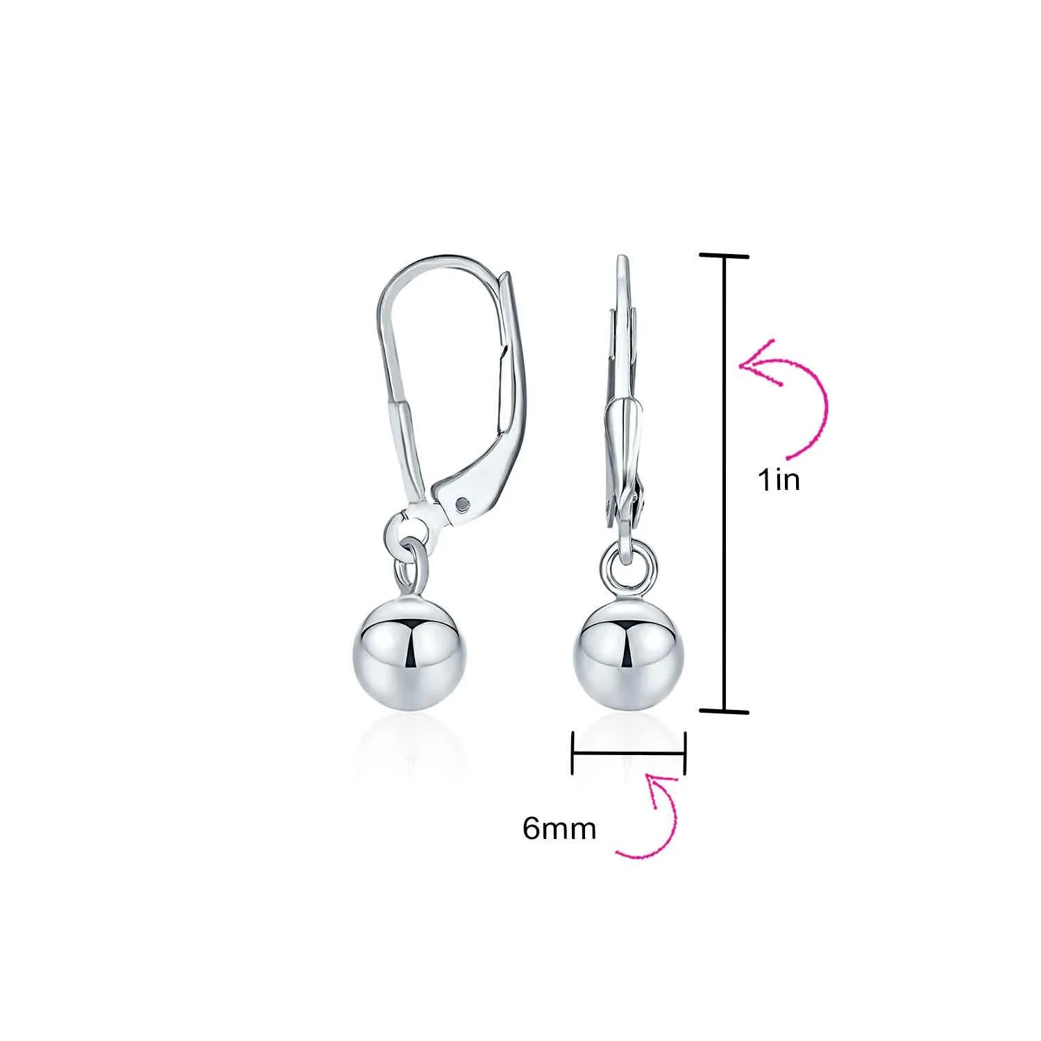 Simple Rose Gold Drop Ball Earrings Sterling Silver 6MM 8MM 10MM Beads