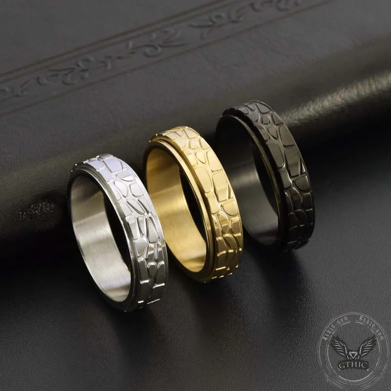 Simple Stone Texture Stainless Steel Spinner Ring