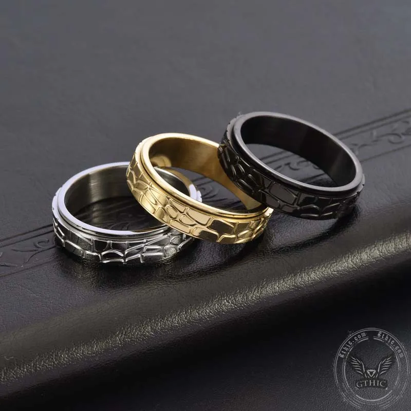 Simple Stone Texture Stainless Steel Spinner Ring