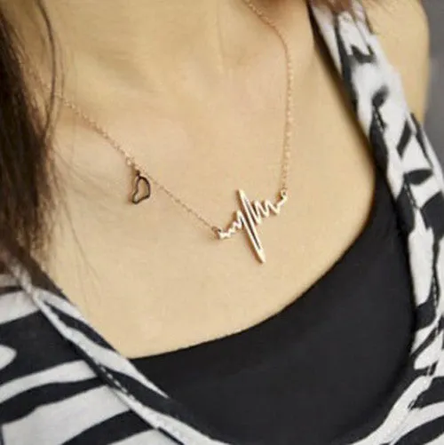 Simple Wave Heart Necklace Chic ECG Heartbeat Gold Plated Pendant Charm Lightning Necklace for Women Vintage Jewelry Accessories