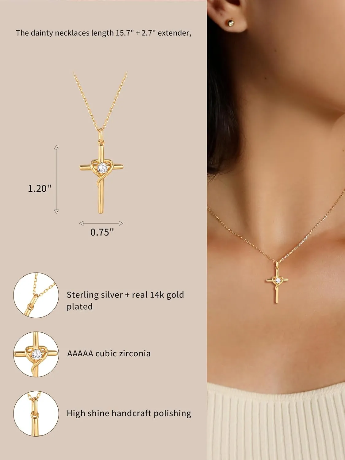 S.Leaf Cross Necklace for Women Gold Diamond Cross Necklaces for Women Sterling Silver Cross Pendant Necklaces for Women Birthday Anniversary