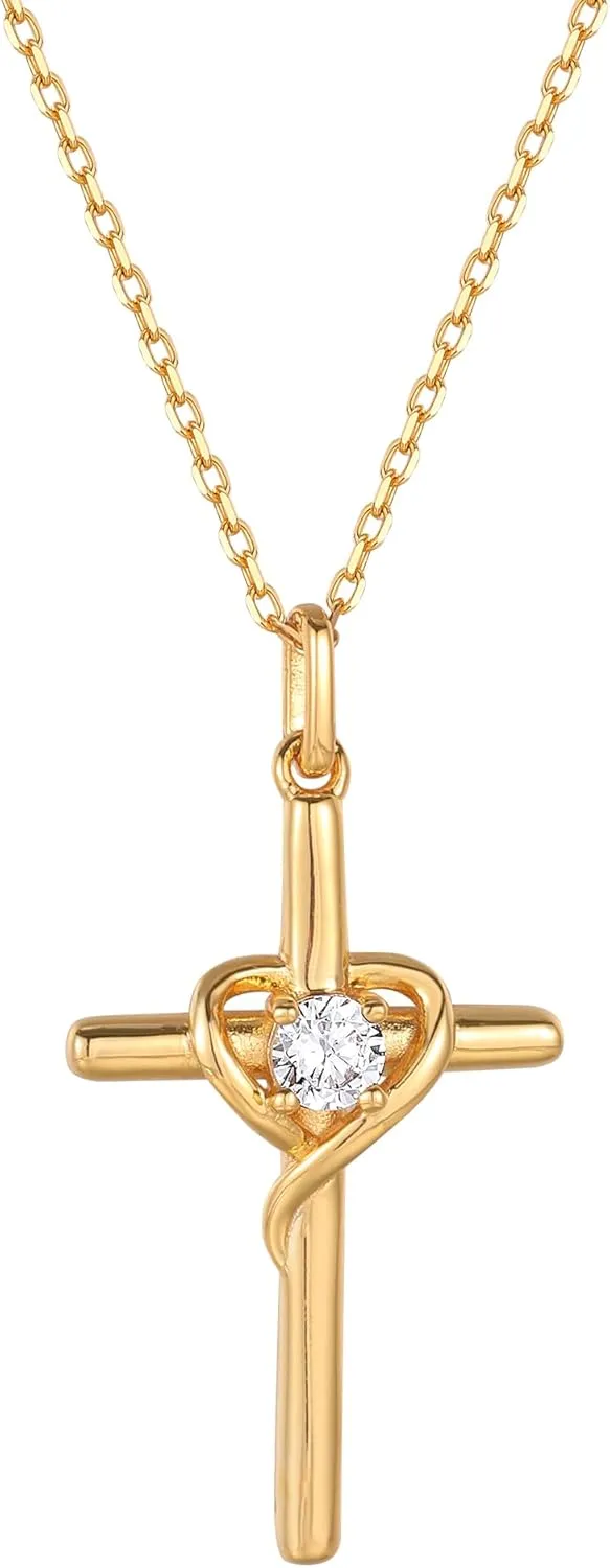 S.Leaf Cross Necklace for Women Gold Diamond Cross Necklaces for Women Sterling Silver Cross Pendant Necklaces for Women Birthday Anniversary