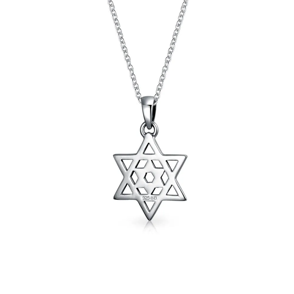 Small Hanukkah Magen Judaica Star Of David Pendant Necklace in Sterling Silver