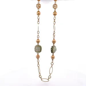 Sophisticated 14K Yellow Gold Two-Station Necklace with Jade
