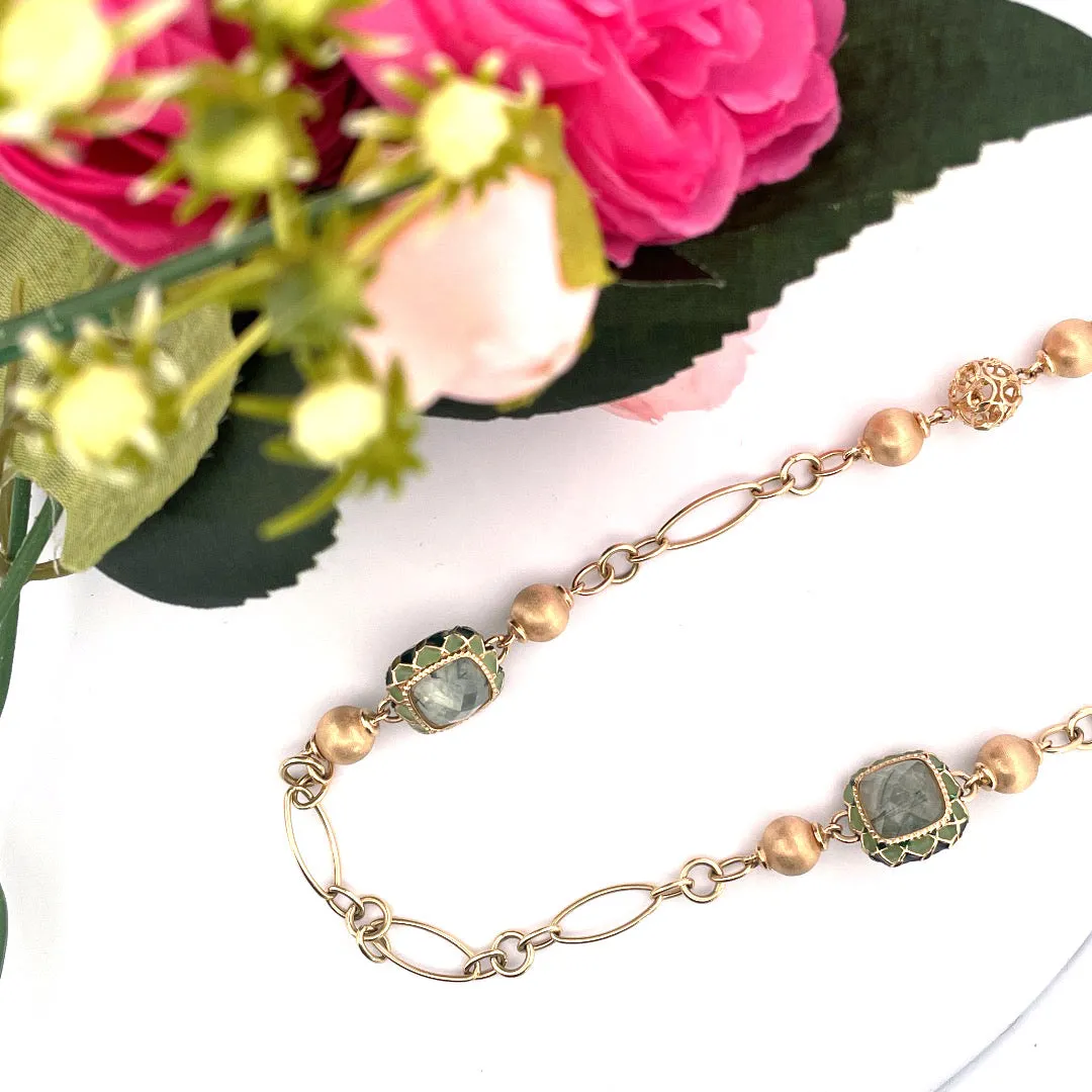 Sophisticated 14K Yellow Gold Two-Station Necklace with Jade