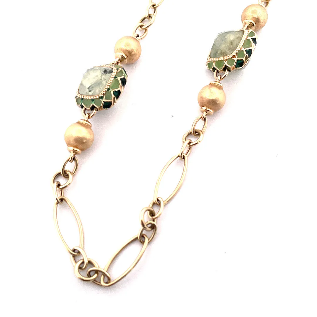 Sophisticated 14K Yellow Gold Two-Station Necklace with Jade