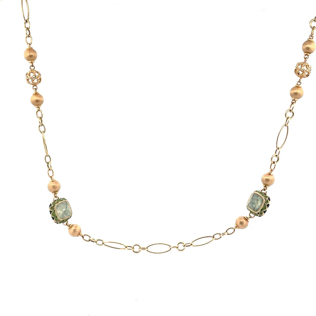 Sophisticated 14K Yellow Gold Two-Station Necklace with Jade