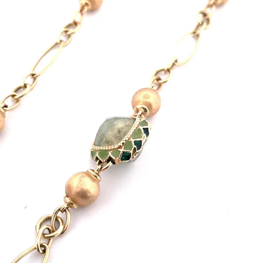 Sophisticated 14K Yellow Gold Two-Station Necklace with Jade