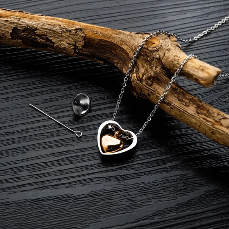 Sophisticated Double Heart Small Urn for Ashes Necklace