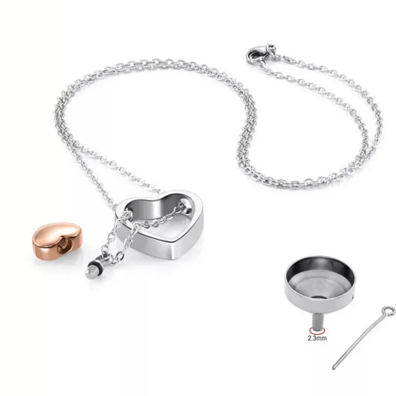 Sophisticated Double Heart Small Urn for Ashes Necklace