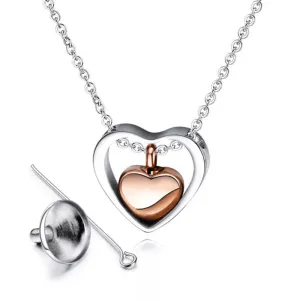 Sophisticated Double Heart Small Urn for Ashes Necklace