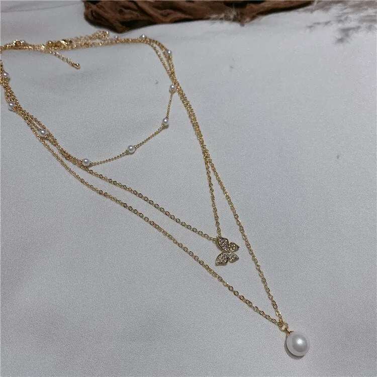 South Korean New Style Temperament Multi   Layer Pearl Collarbone