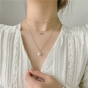 South Korean New Style Temperament Multi   Layer Pearl Collarbone