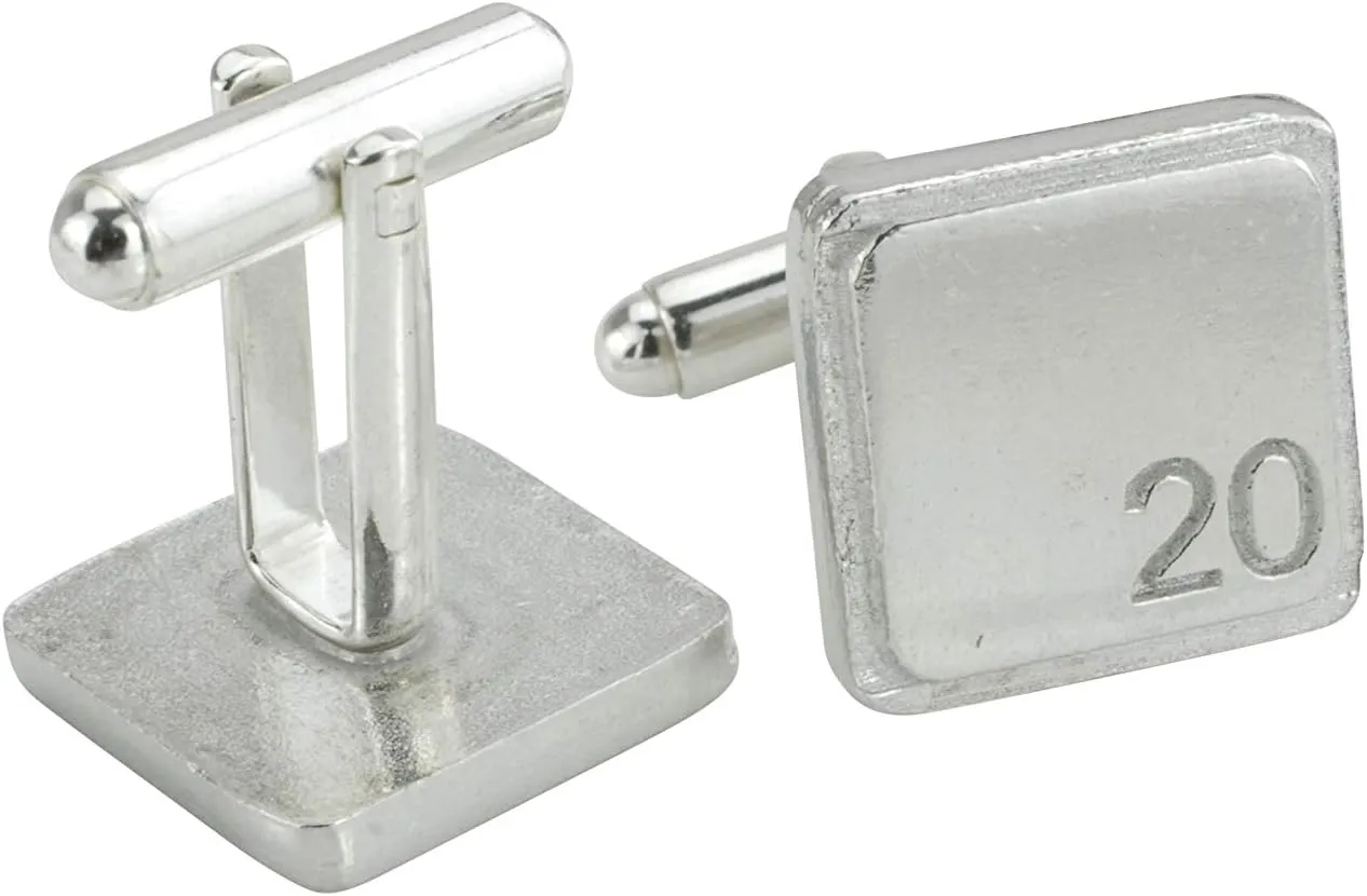 Square Cufflinks with 20 Engraved - 20th Anniversary