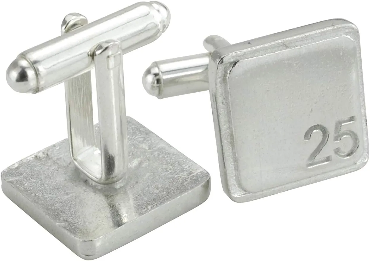 Square Cufflinks with 25 Engraved - 25th Anniversary