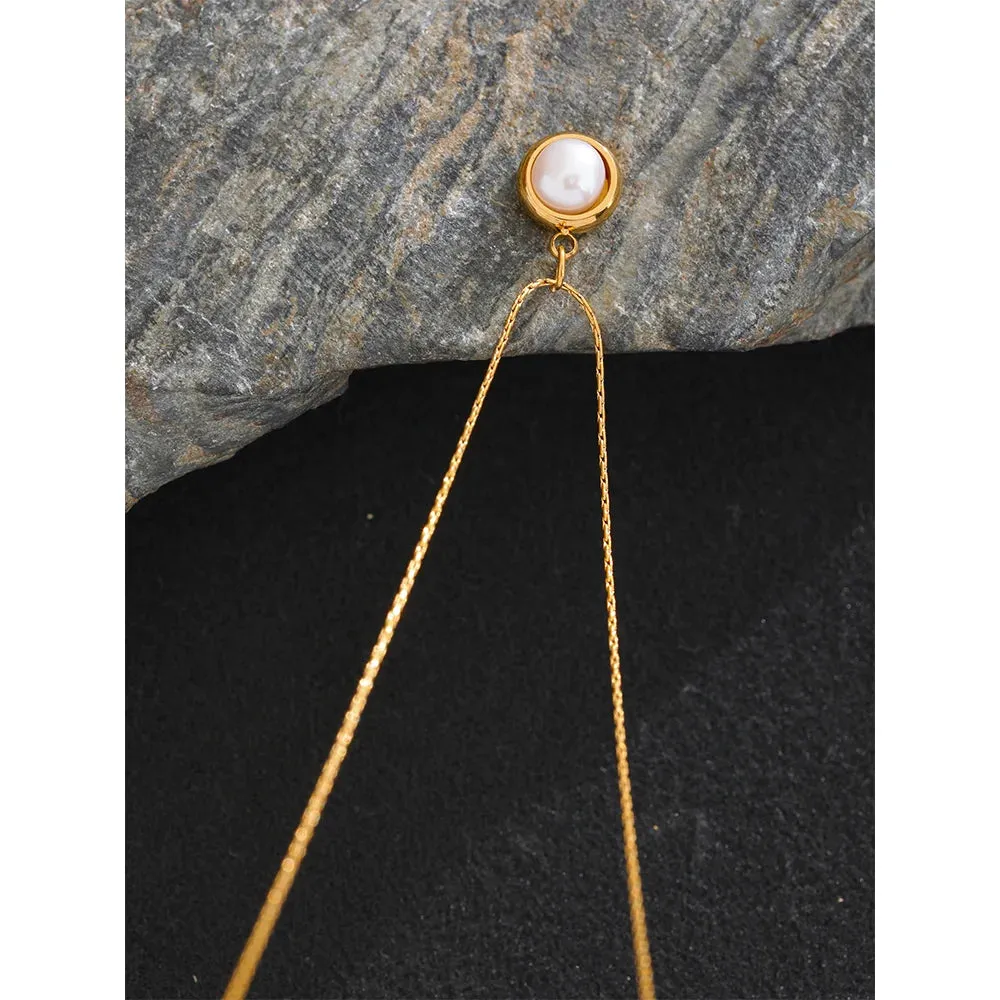 Stainless Steel Natural Freshwater Pearl Round Chic Pendant Necklace for Women Elegant Delicate Stylish Jewelry Gift