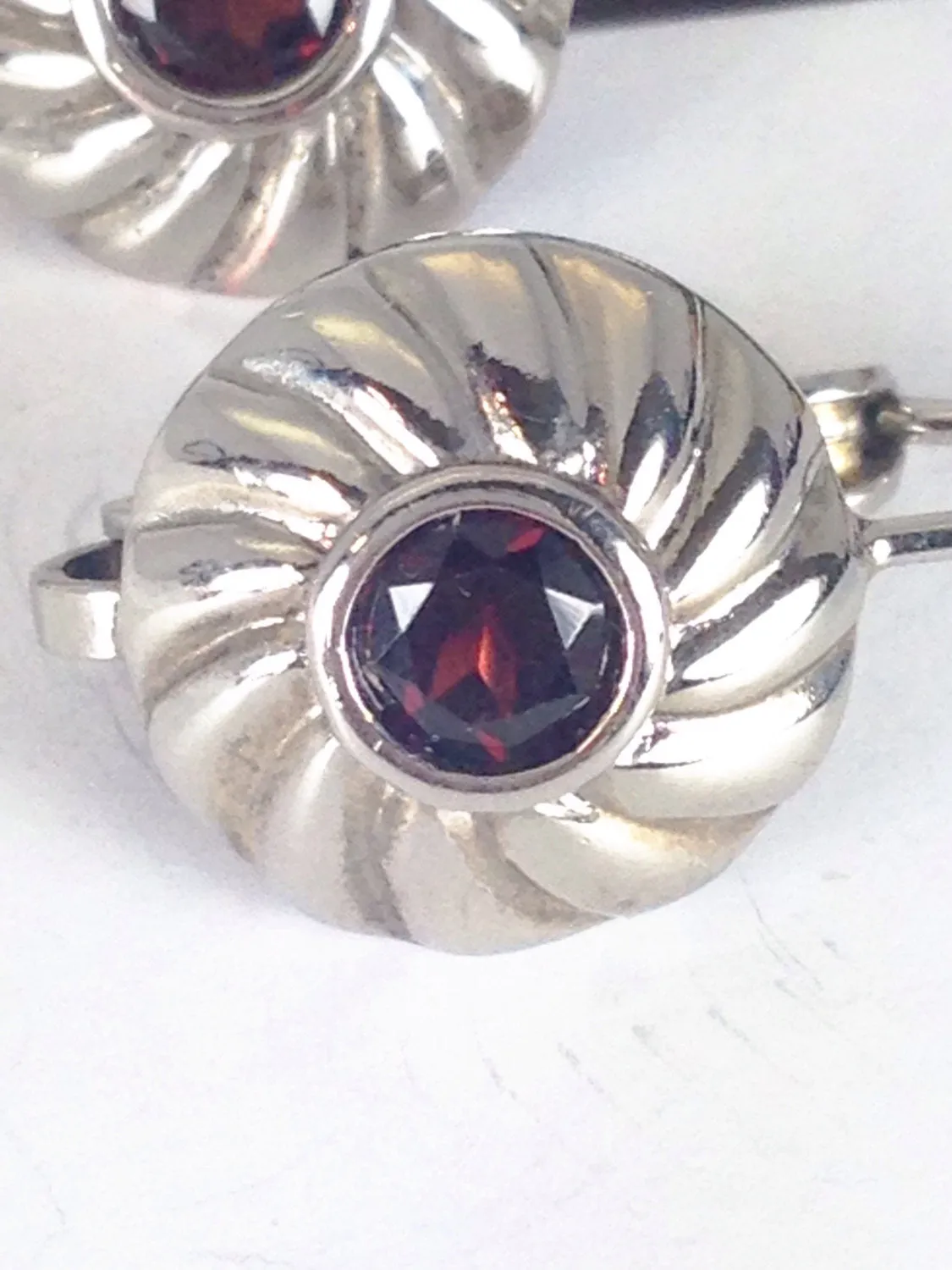Sterling Silver and Garnet Circle Earrings