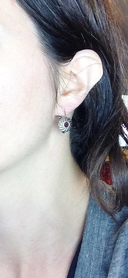 Sterling Silver and Garnet Circle Earrings