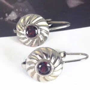 Sterling Silver and Garnet Circle Earrings