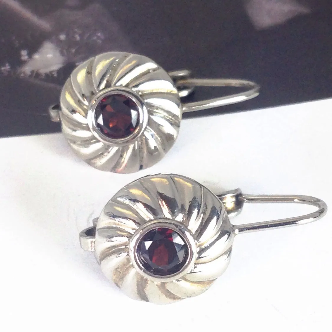 Sterling Silver and Garnet Circle Earrings