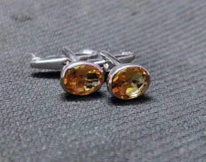 Sterling Silver Citrine Cufflinks 8x10 mm Citrine Cufflinks Wedding Cufflinks For Groom Best Man Cufflinks Fathers Day Gifts
