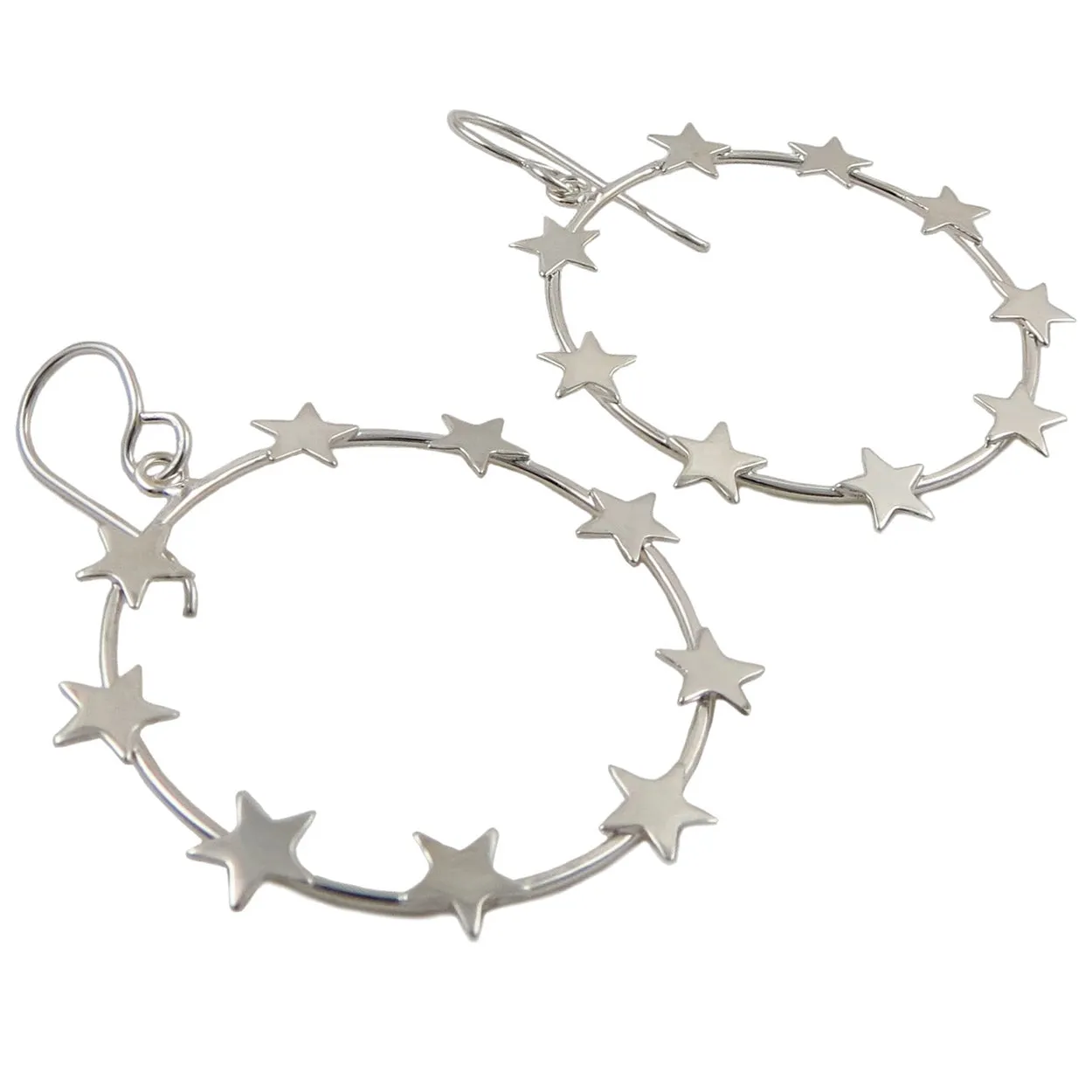 Sterling Silver Star Hoop Earrings