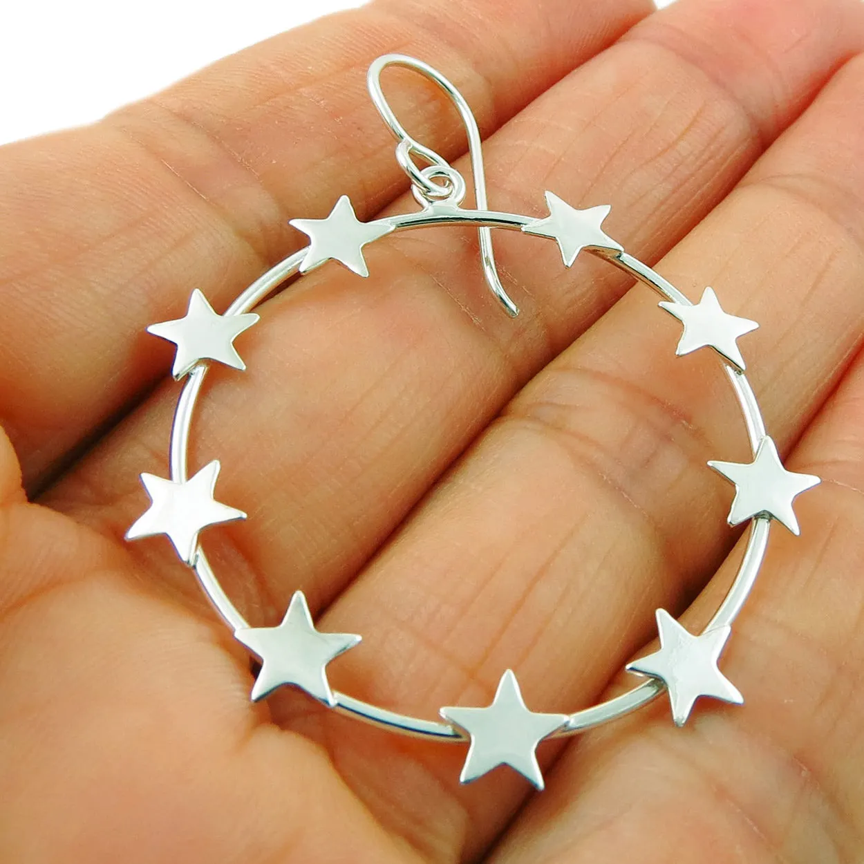 Sterling Silver Star Hoop Earrings