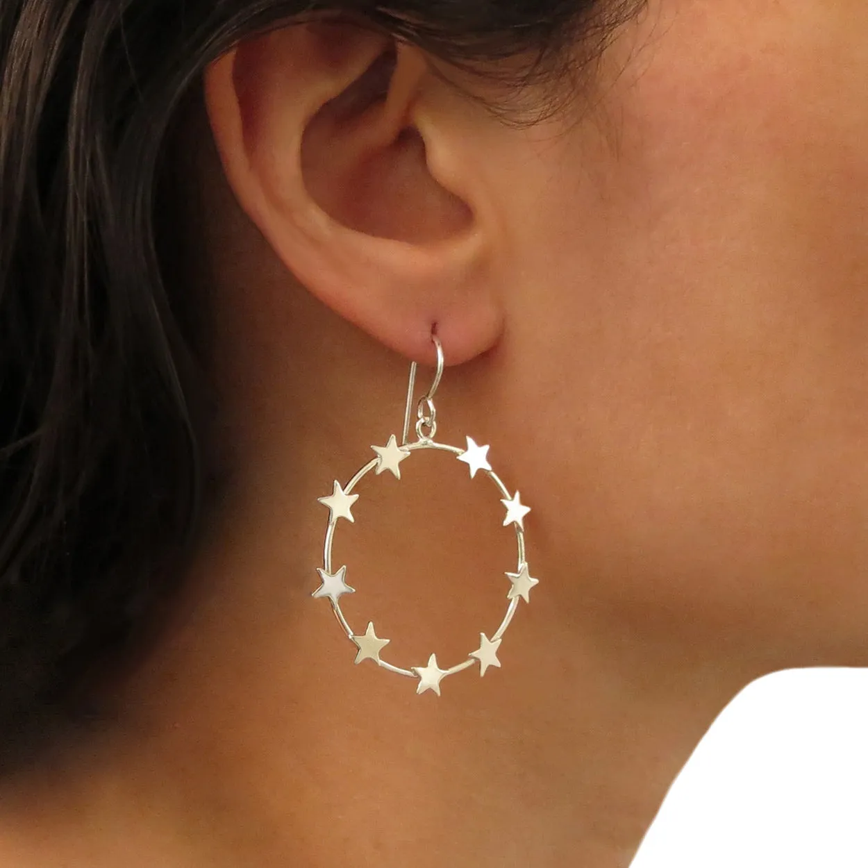 Sterling Silver Star Hoop Earrings