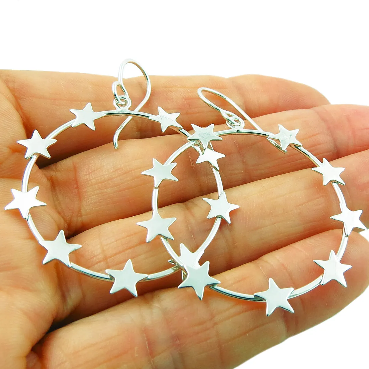 Sterling Silver Star Hoop Earrings