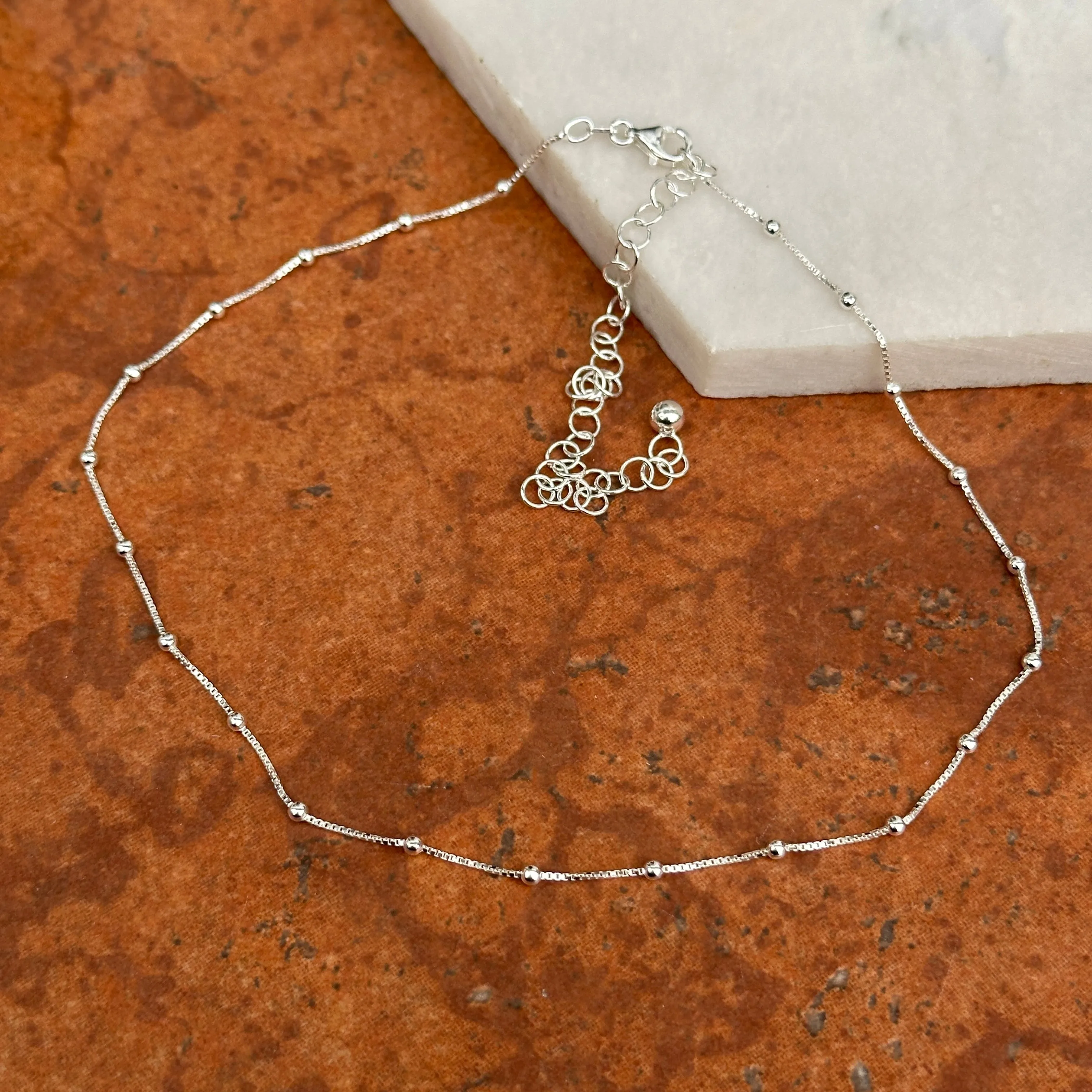 Sterling Silver Tin-Cup Box Chain Choker Necklace