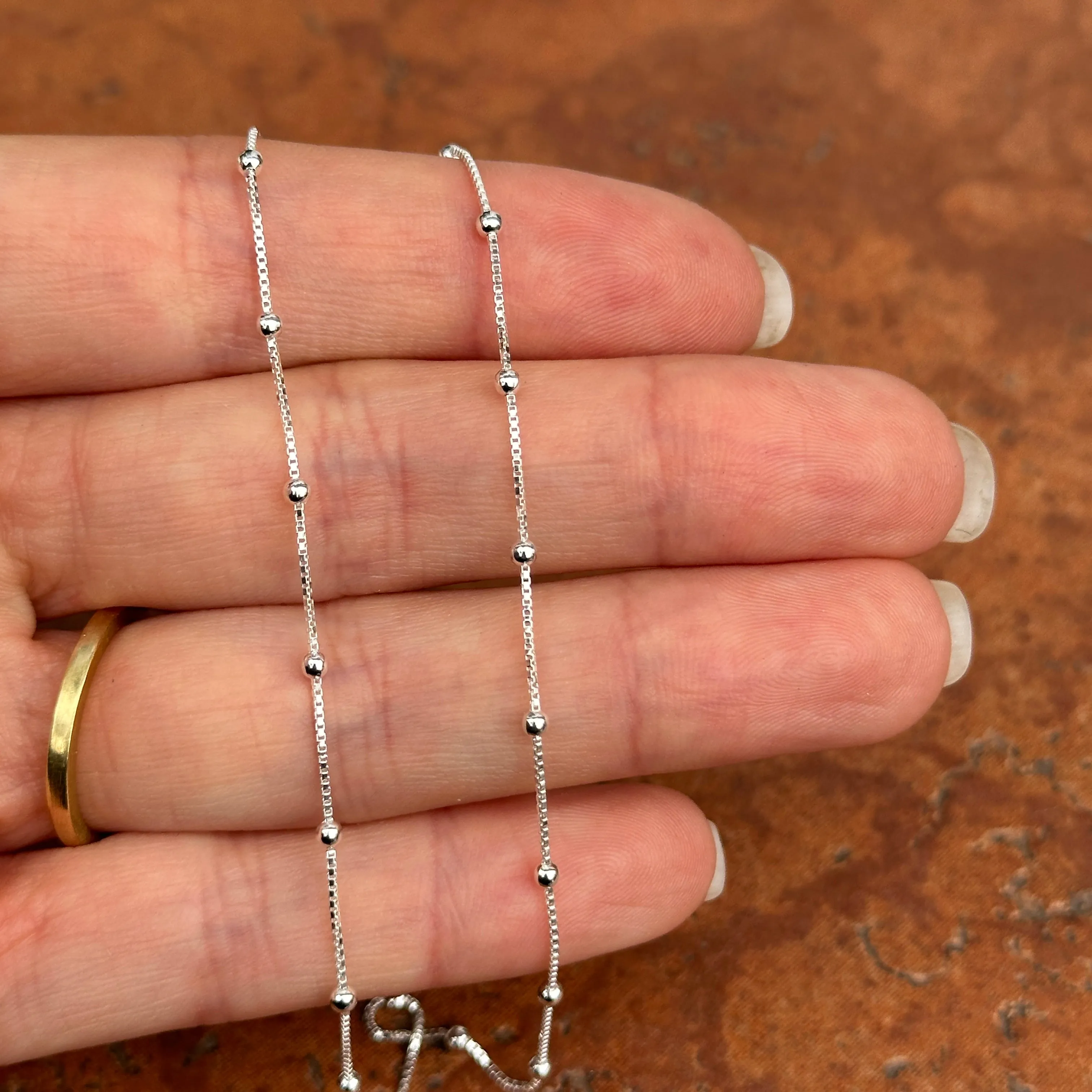 Sterling Silver Tin-Cup Box Chain Choker Necklace