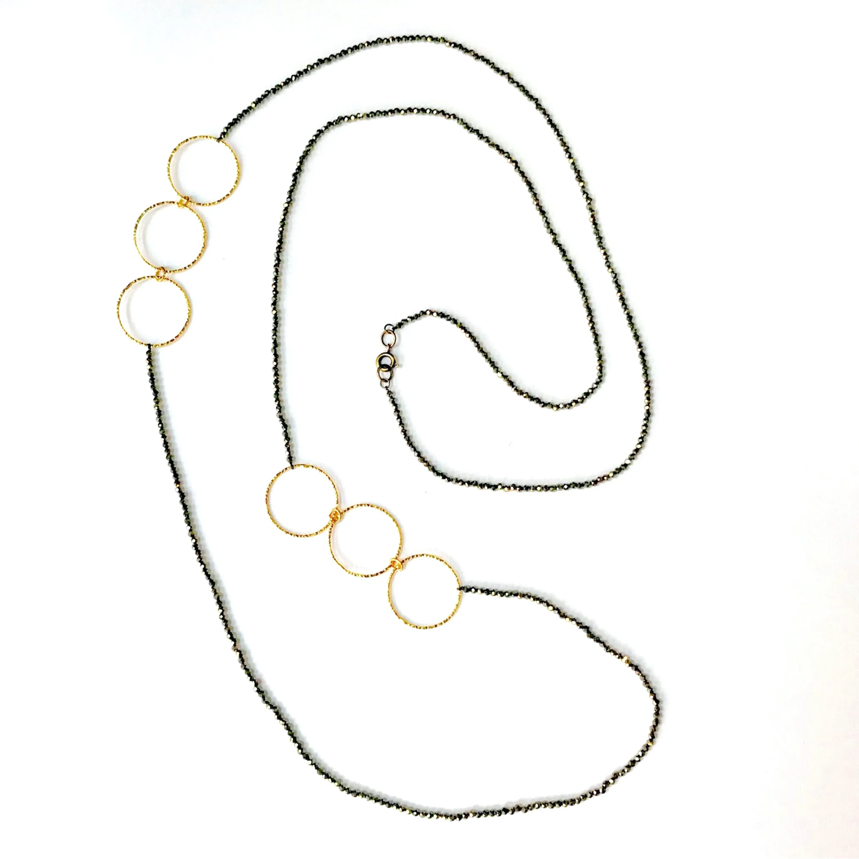 Sue Rosengard Pyrite Beaded Necklace with Gold Vermeil Rings