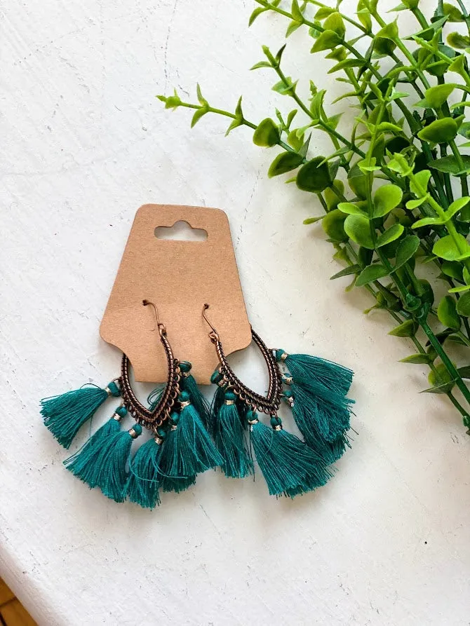Teal Bohemian Vintage Long Fringe Earrings