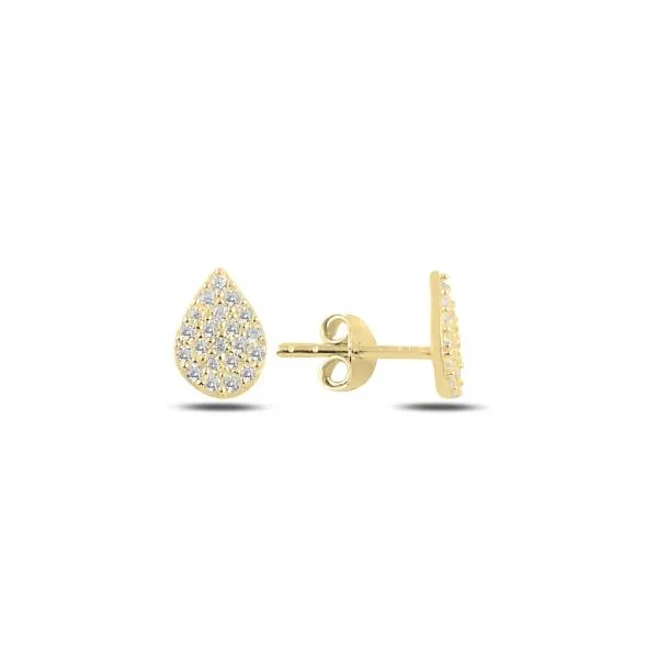 Teardrop stud earrings with cubic zirconia in sterling silver