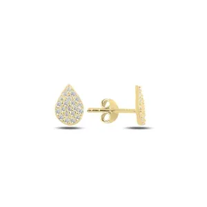 Teardrop stud earrings with cubic zirconia in sterling silver