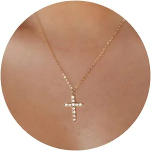 Tewiky Dainty Cross Necklace for Women, 14K Gold Plated Simple Cross Choker Necklaces Small Cross Pendant Tiny Cute Necklaces Handmade Aesthetic Gold Jewelry for Women