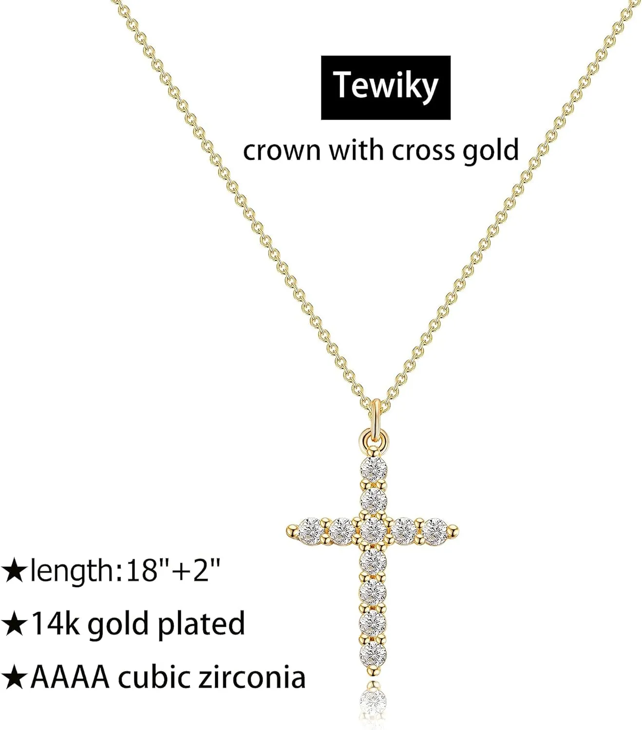 Tewiky Dainty Cross Necklace for Women, 14K Gold Plated Simple Cross Choker Necklaces Small Cross Pendant Tiny Cute Necklaces Handmade Aesthetic Gold Jewelry for Women
