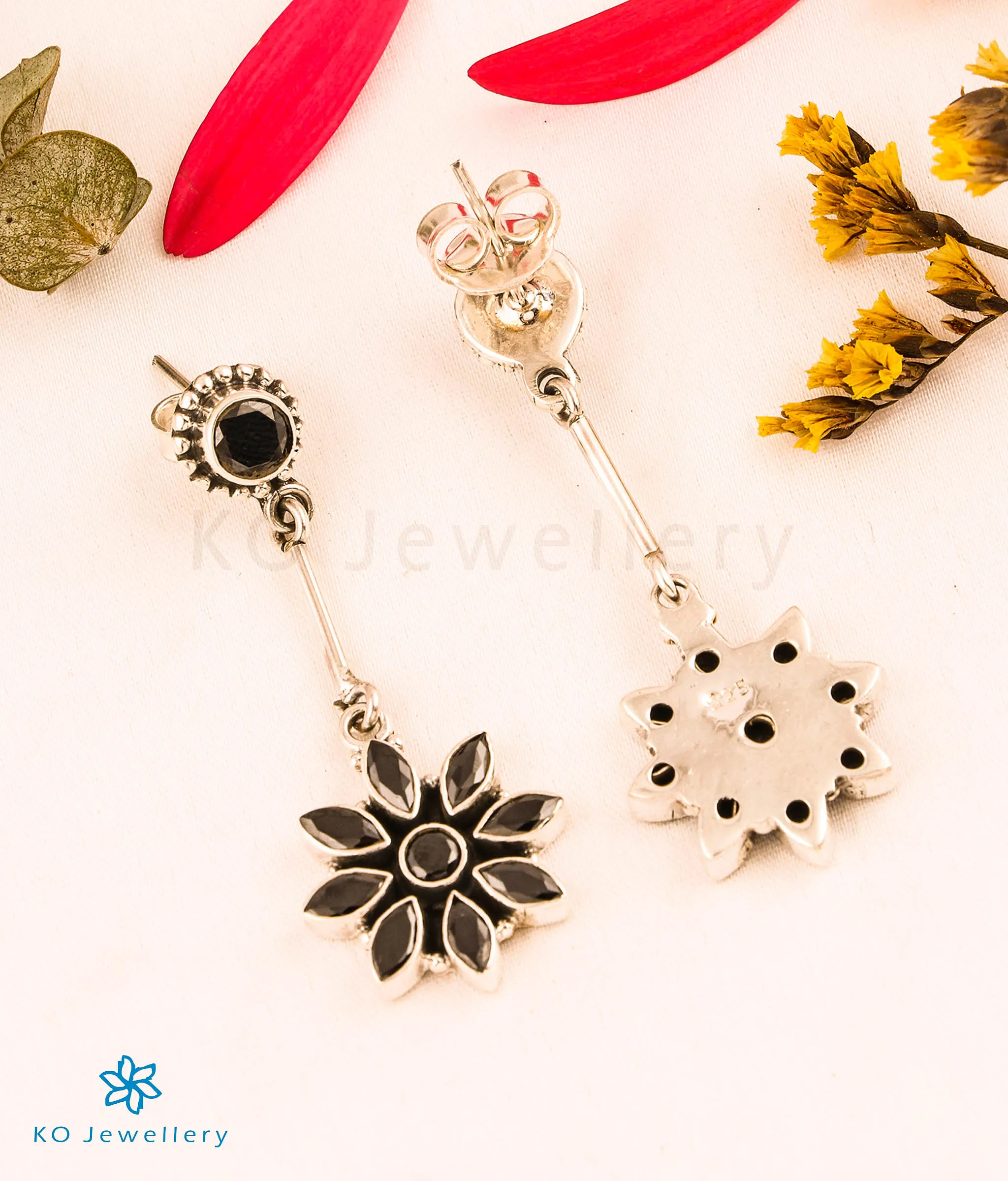 The Shwetala Silver Gemstone Earrings (Black)