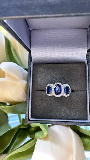 Three Sapphire  Sterling Silver  Ring
