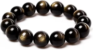 Tibetan 28 Mala Bead Gold Obsidian Buddhist Buddha Prayer Beads Bracelet,Stretch String,Unisex
