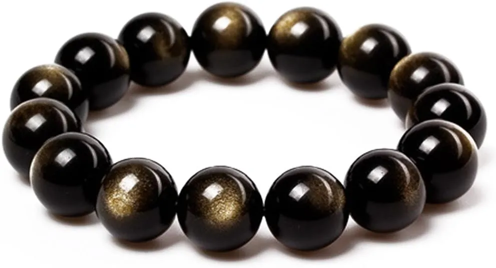 Tibetan 28 Mala Bead Gold Obsidian Buddhist Buddha Prayer Beads Bracelet,Stretch String,Unisex