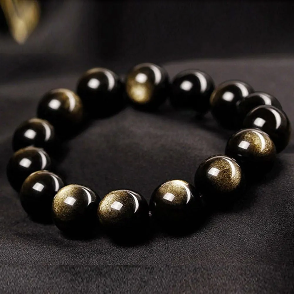 Tibetan 28 Mala Bead Gold Obsidian Buddhist Buddha Prayer Beads Bracelet,Stretch String,Unisex