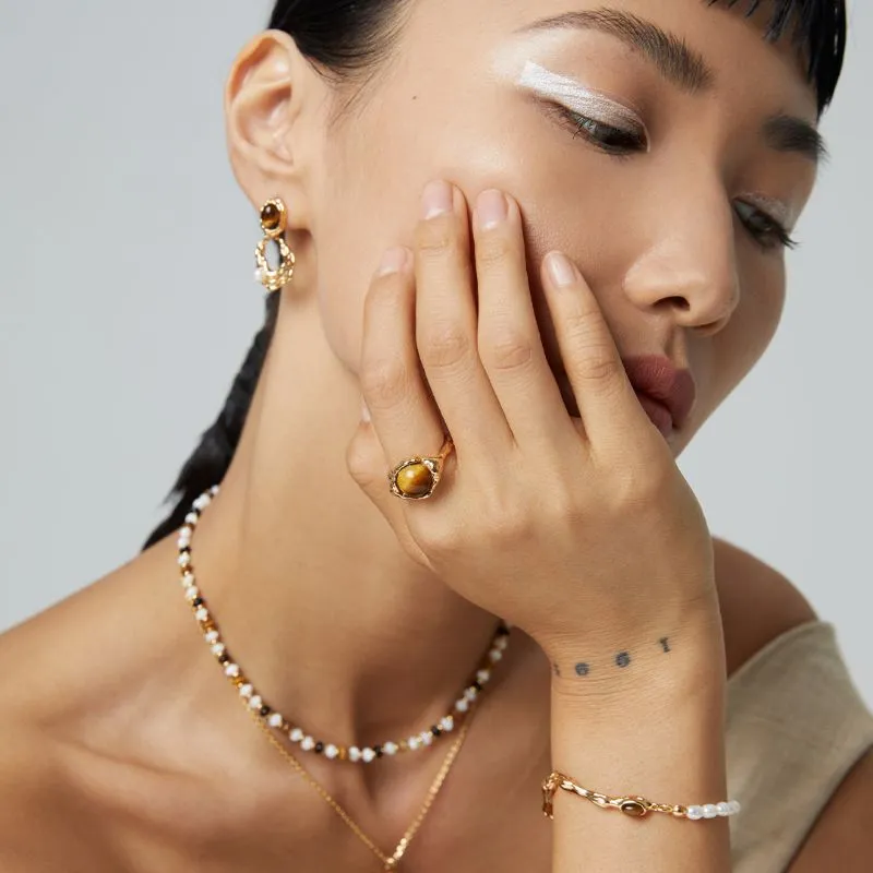 Tiger's Eye Ring 18k Gold Vermeil