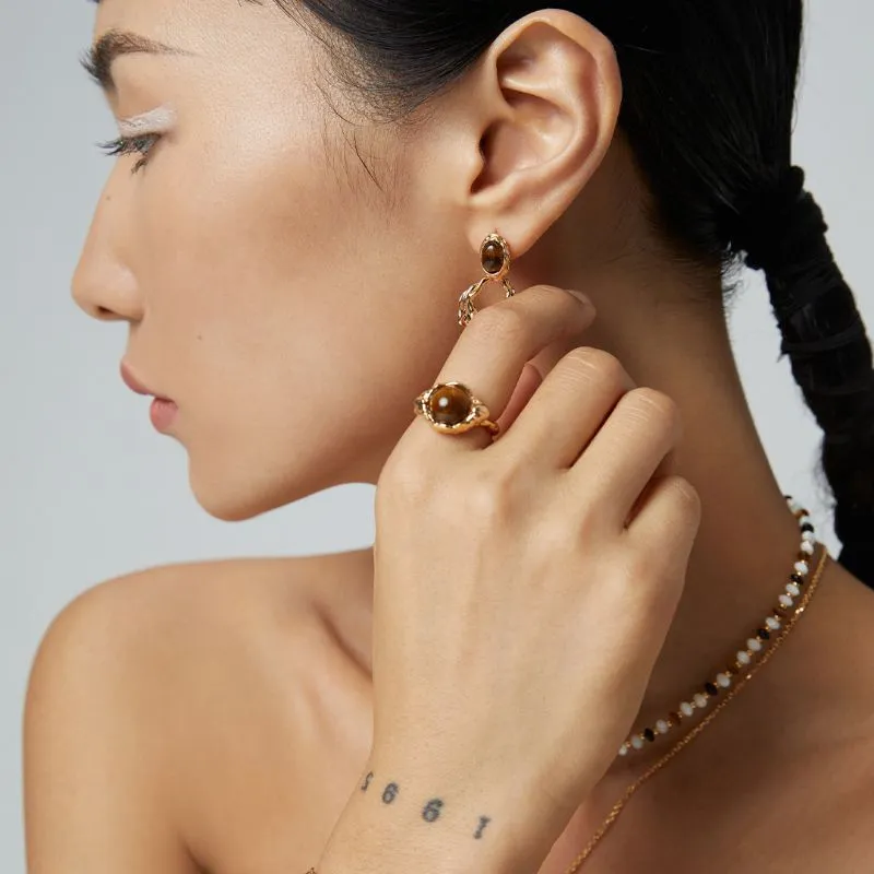 Tiger's Eye Ring 18k Gold Vermeil