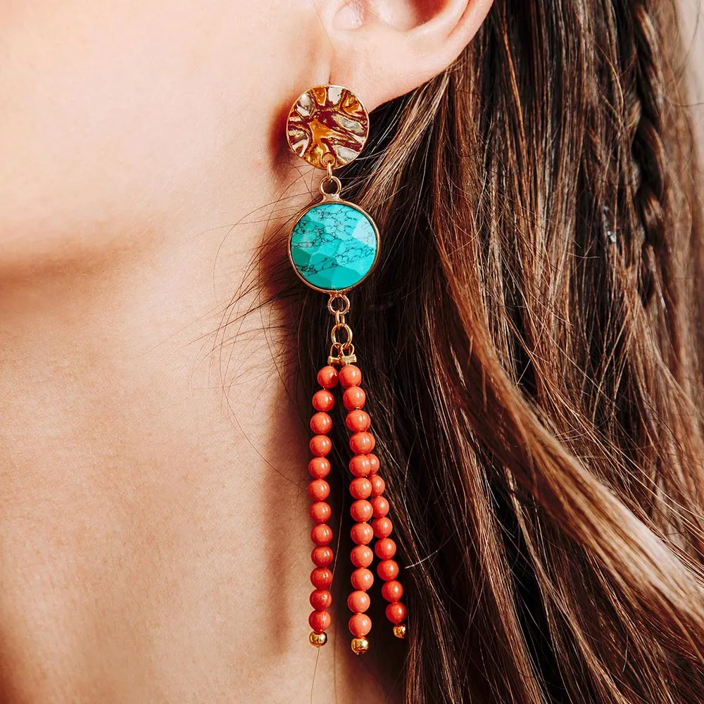Tinashe Turquoise and Coral Tassel Earrings
