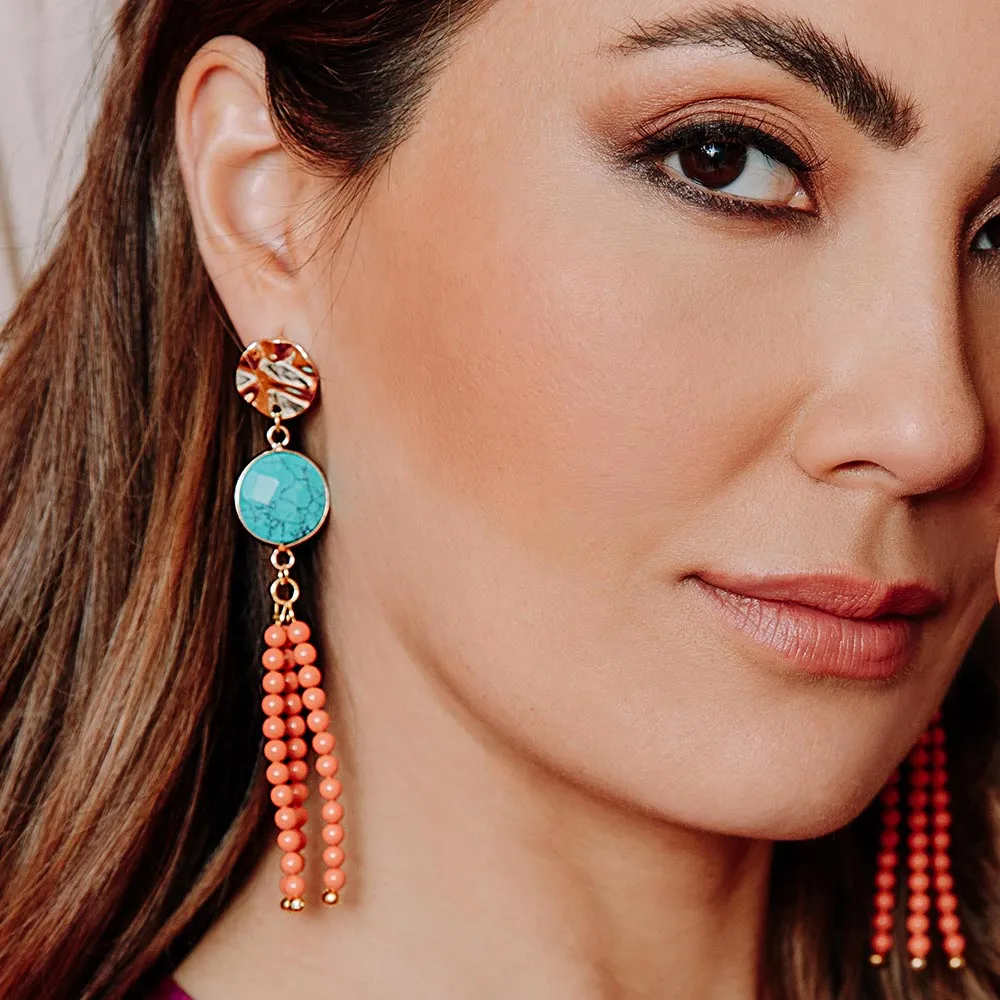 Tinashe Turquoise and Coral Tassel Earrings