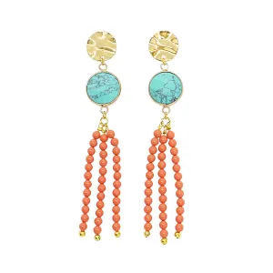 Tinashe Turquoise and Coral Tassel Earrings