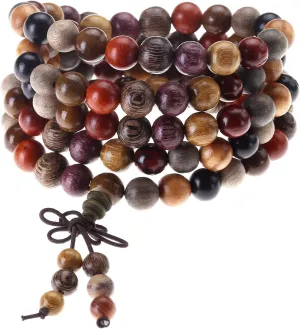 Top Plaza Unisex 108 Natural Wood 6mm 8mm Beads Bracelet Buddhist Rosary Mala Necklace(8mm Sandalwood Duobao)