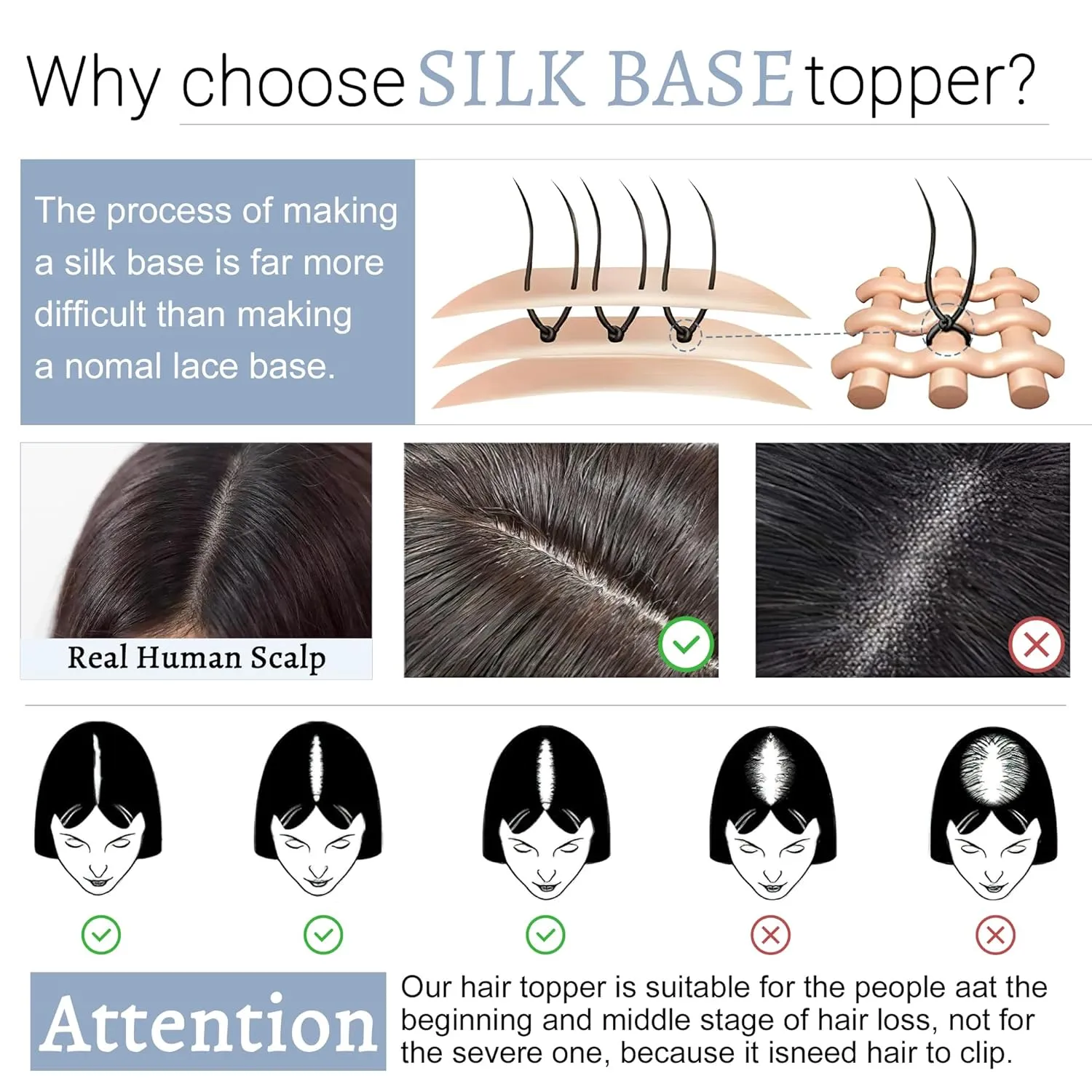 Toppers for Women With Bangs - Real Human Hair, 7 * 13 CM Silk Base Clip In Topper Hairpieces Wiglet for Thinning Hair - 6 Inch Dark Blonde