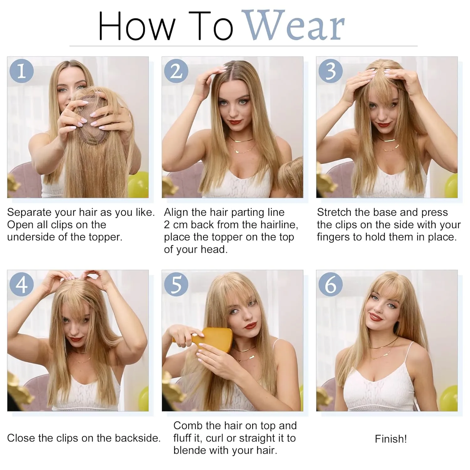Toppers for Women With Bangs - Real Human Hair, 7 * 13 CM Silk Base Clip In Topper Hairpieces Wiglet for Thinning Hair - 6 Inch Dark Blonde